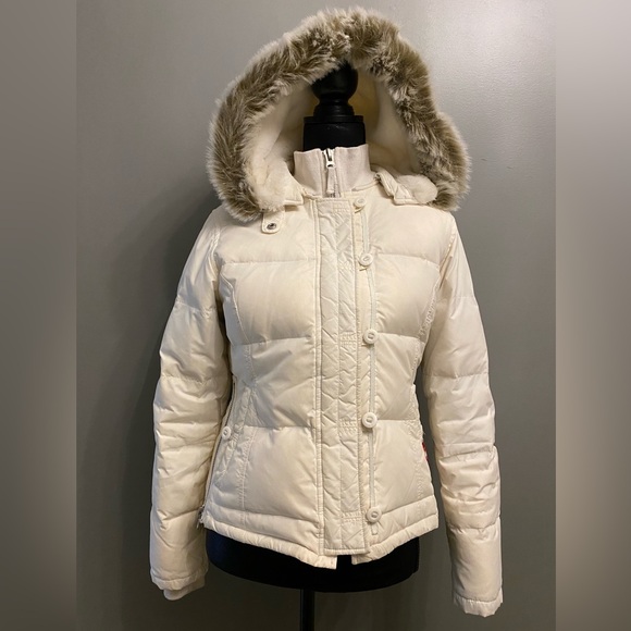 Triple Five Soul White Fur Hoodie Waterproof Puff Bomber Coat Parka Jacket XS - Picture 4 of 7